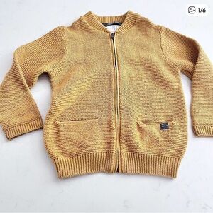Zara boys mustard yellow zip cardigan sweater size 3/4